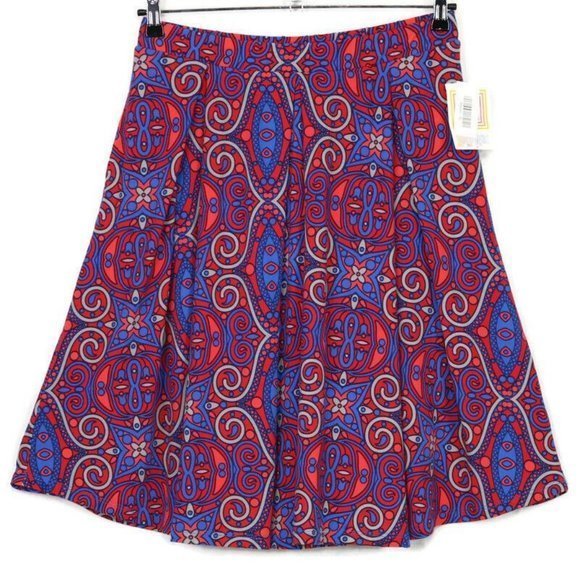 LuLaRoe Madison Pleated A-Line Skirt Red Blue Pockets M Medium - Picture 1 of 12
